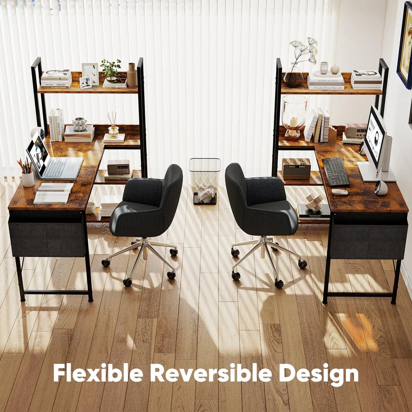 JHK 47 Inch L Shaped Desk with Storage Shelf