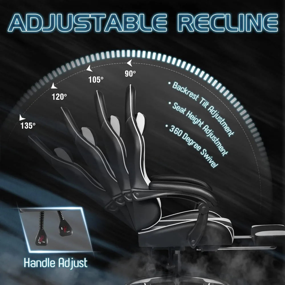 Gaming Chai with Footrest and Massage Lumbar Support