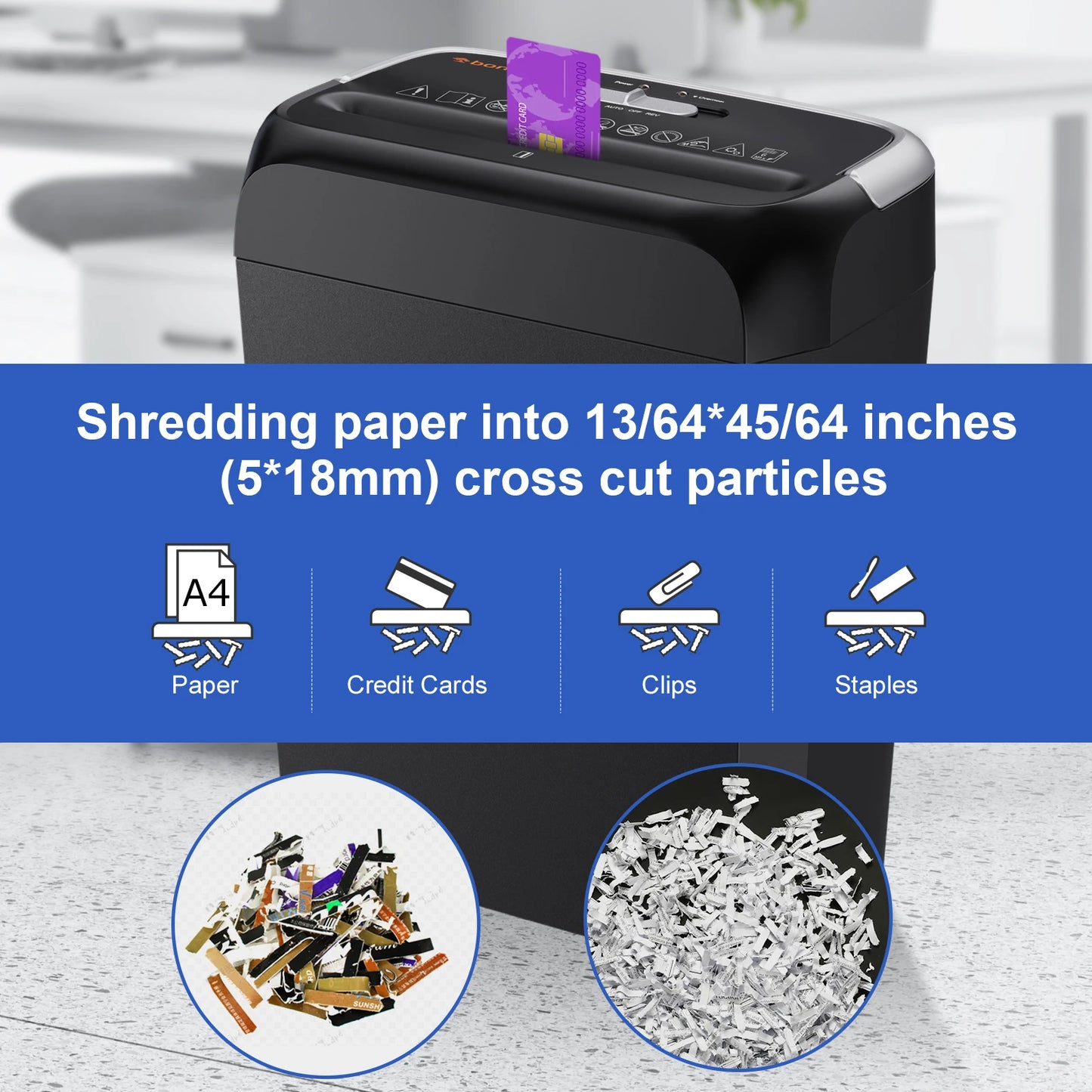 Bonsaii 6-Sheet Cross Cut Paper Shredder Home Office Use