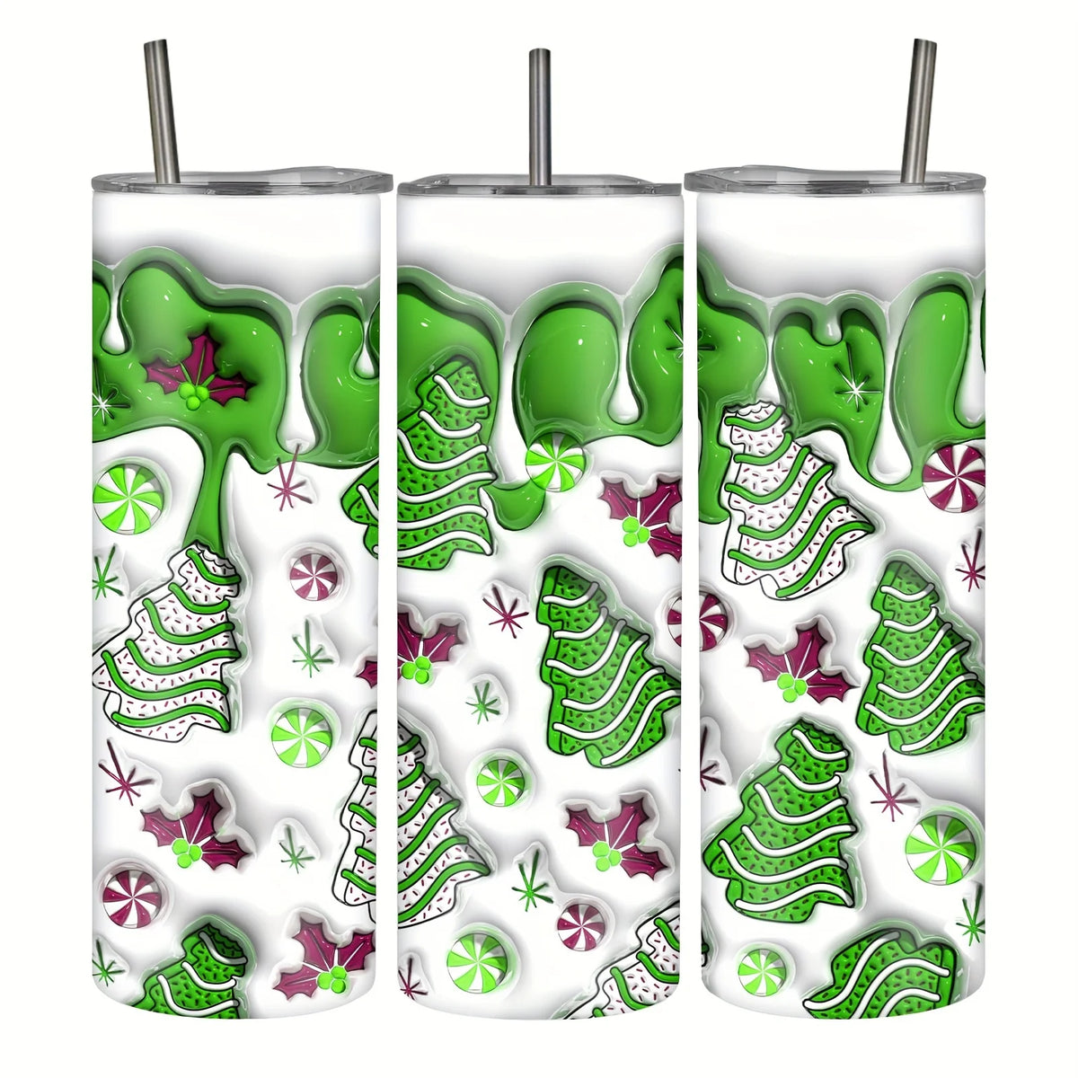 1pc 20oz Christmas Tumbler with 3D Effect, Stainless Steel, Leak Proof