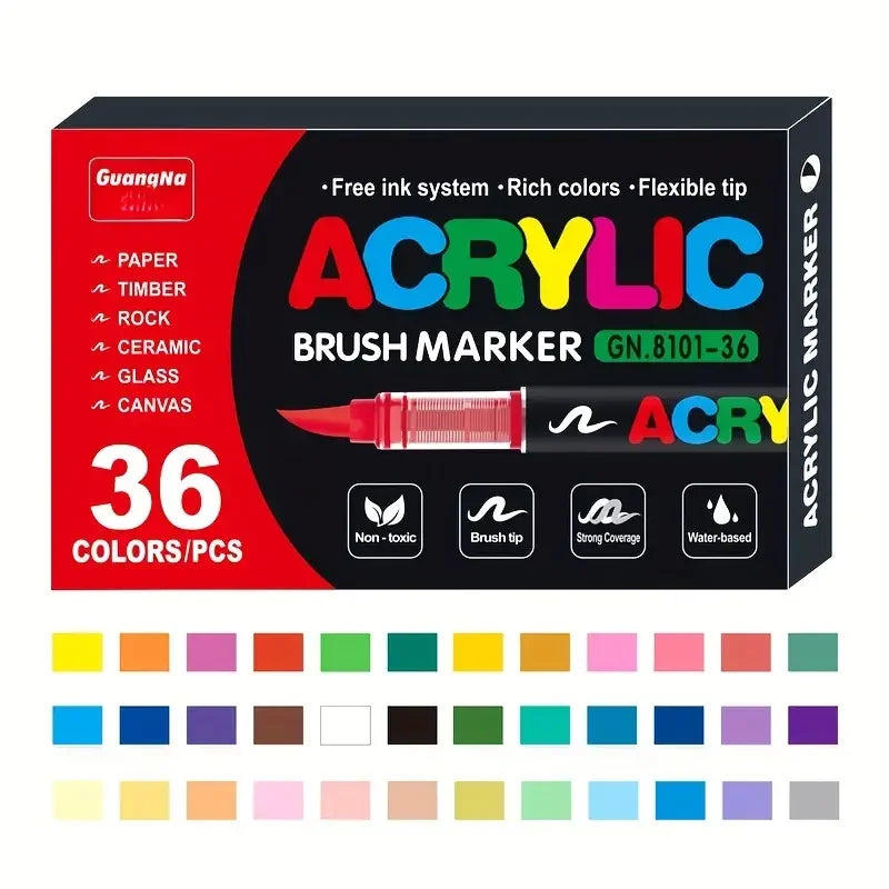 Acrylic Paint Markers,Waterproof Brush Tip Pen Quick Dry