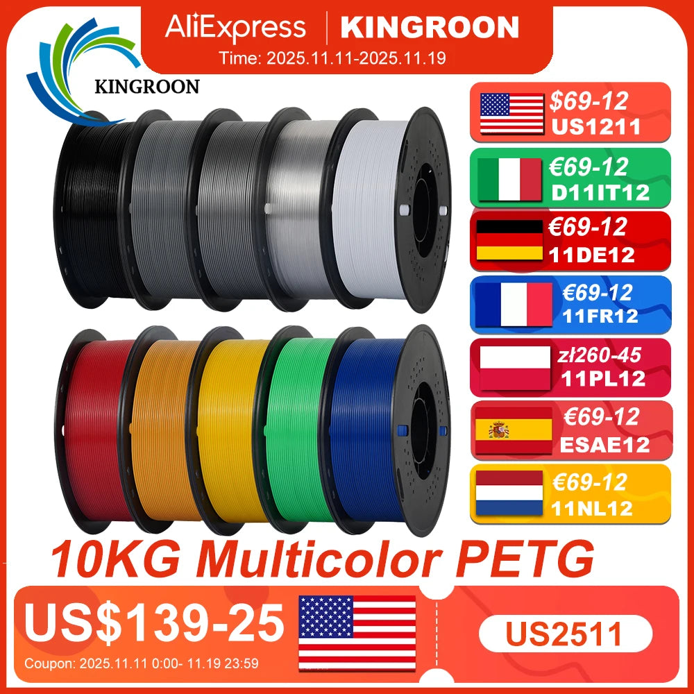 10KG 1.75mm PETG Filament Tangle-Free, High Quality