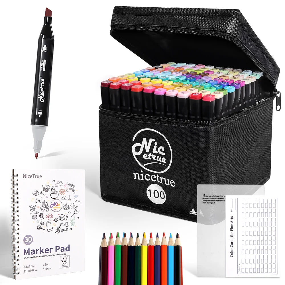 Nicetrue 24-168 Colors Alcohol Markers Set Vibrant High-Pigment