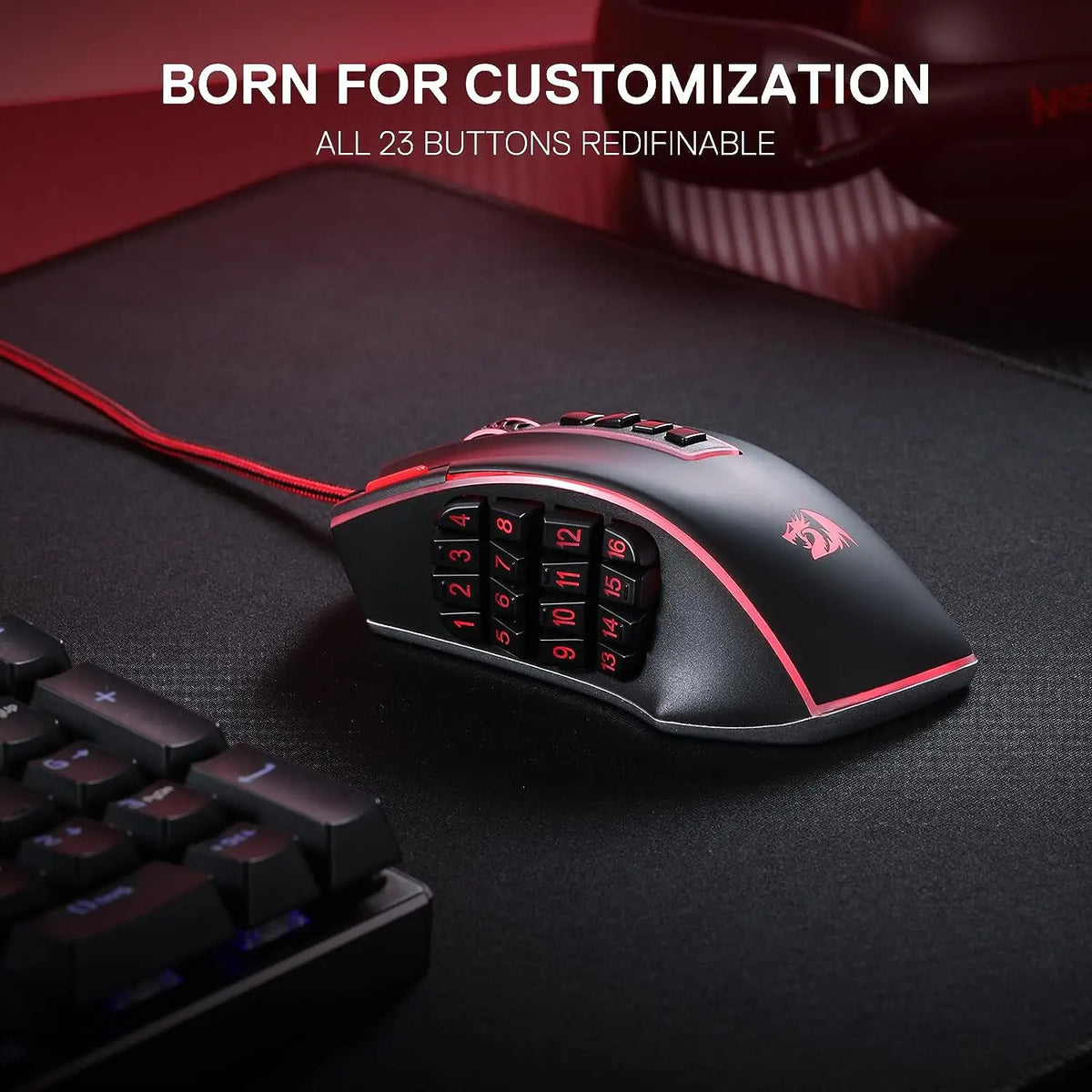 Redragon M990 MMO Gaming Mouse, 32000 DPI RGB, 16 Side Macro Keys