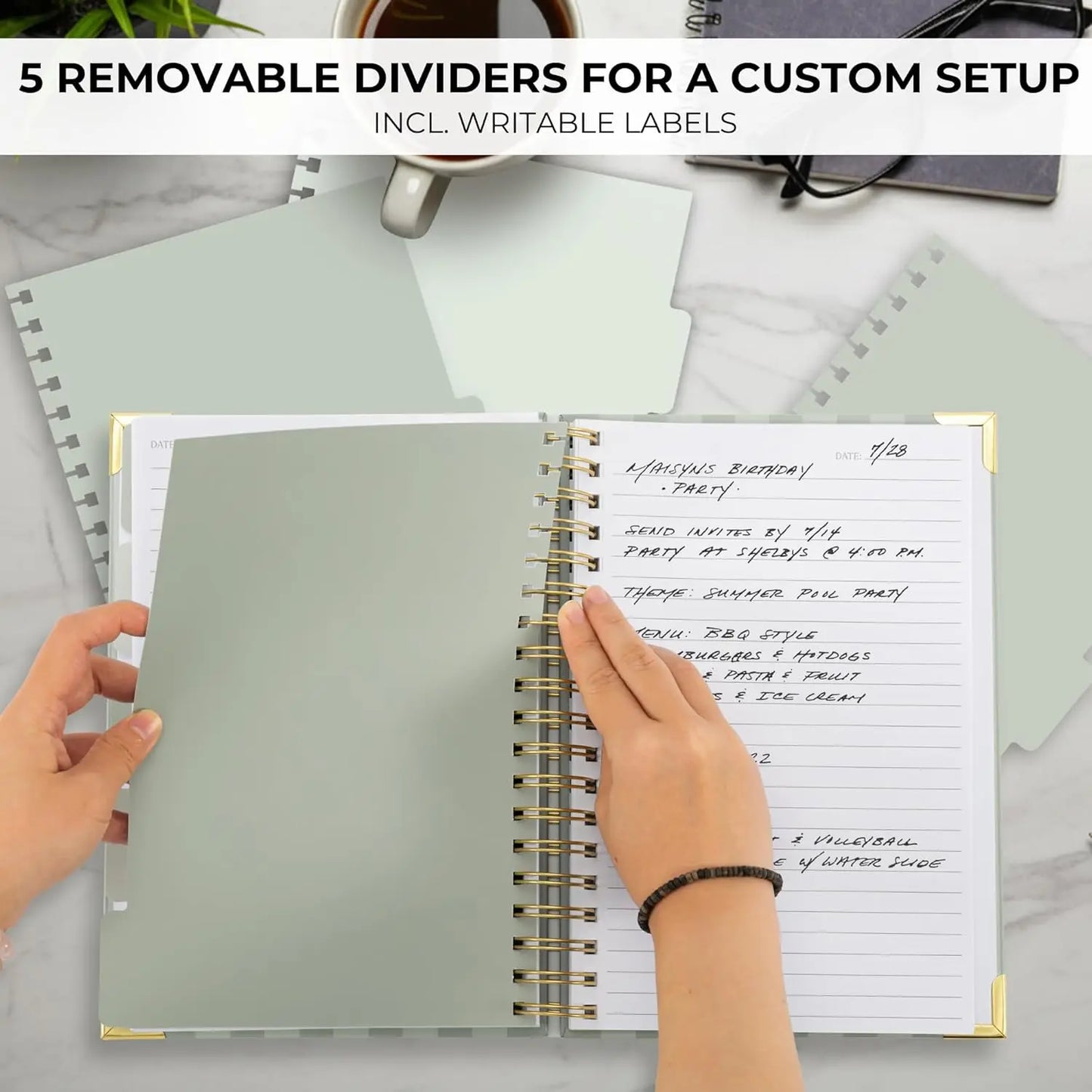 Aesthetic Thick Spiral Notebook with Tabs, 300 Pages and Dividers