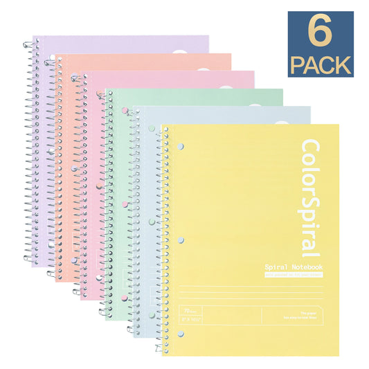 Deli Morandi Spiral Notebook 6-Pack, Thick Paper 140 Pages, 8x10.5 In