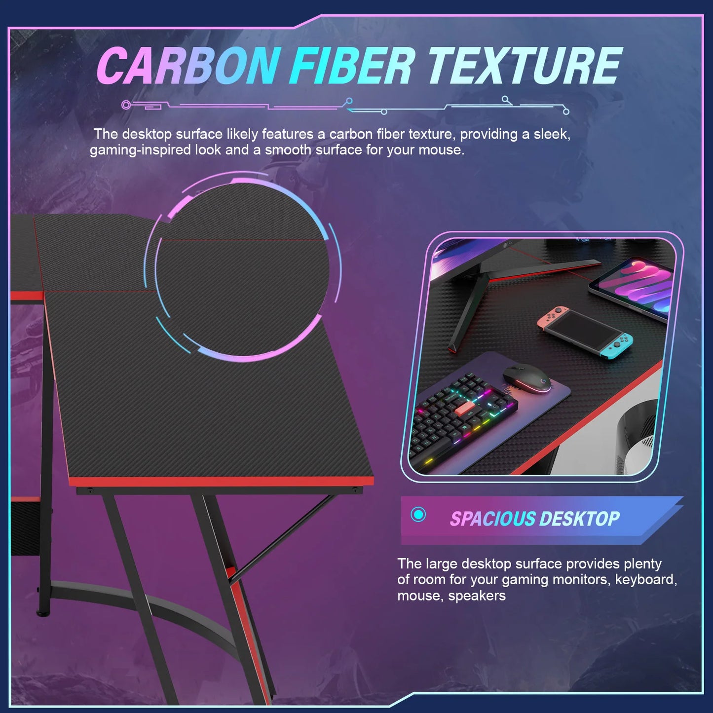 L-Shaped Corner Computer Desk with Large Monitor Stand