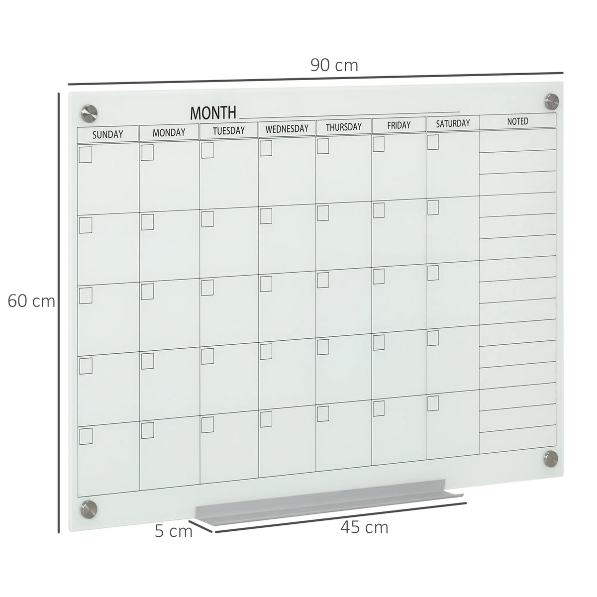 Vinsetto 35"x23" Dry Erase Wall Calendar Glass Whiteboard