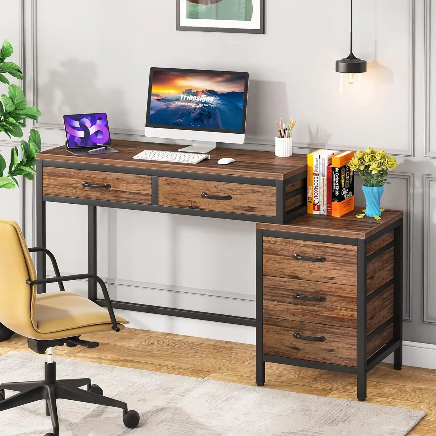 Tribesigns Computer Desk with 5 Drawers, Home Office Desks