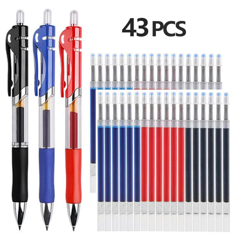 43 PCS Gel Pens & Refills Set Black/red/blue ink 0.5 mm