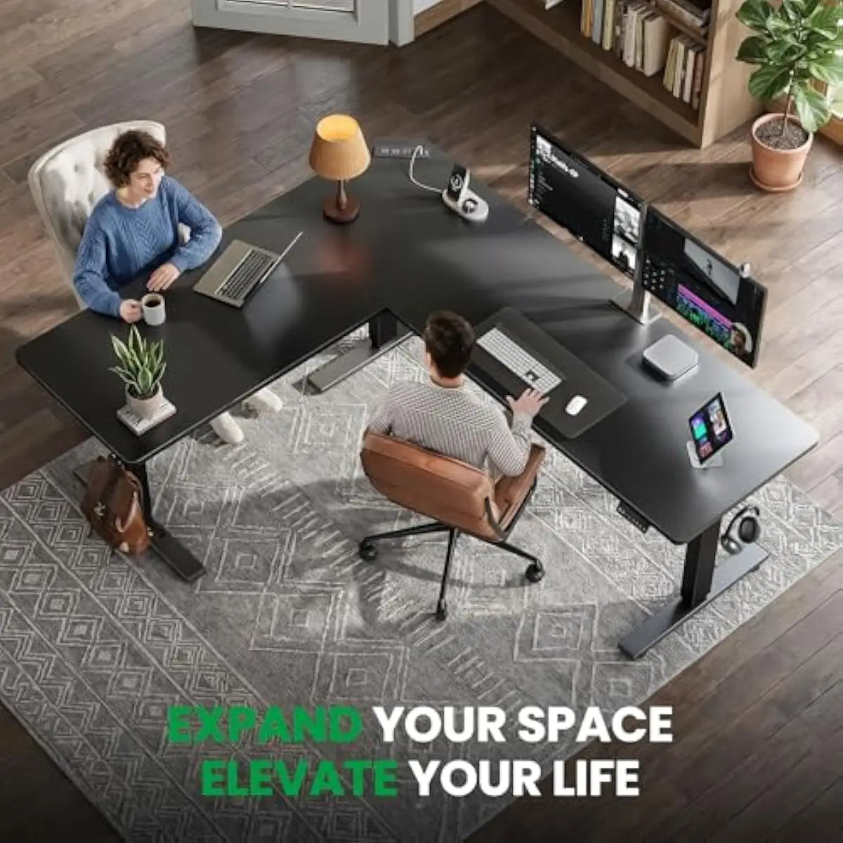 Ergonomic L shaped height adjustable workstation