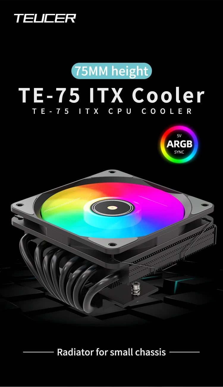 TE-75 ARGB CPU Cooler, 75mm Low Profile , 5V 3Pin Addressable RGB