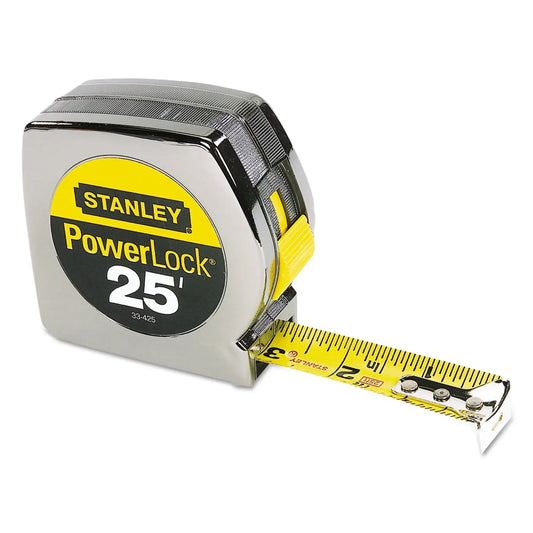 1" x 25ft Chrome/Yellow Tape Measure - Dual Color Blade
