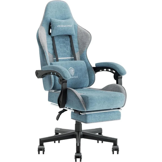Gaming Chair Fabric with Pocket Spring Cushion, Headrest, and Footrest