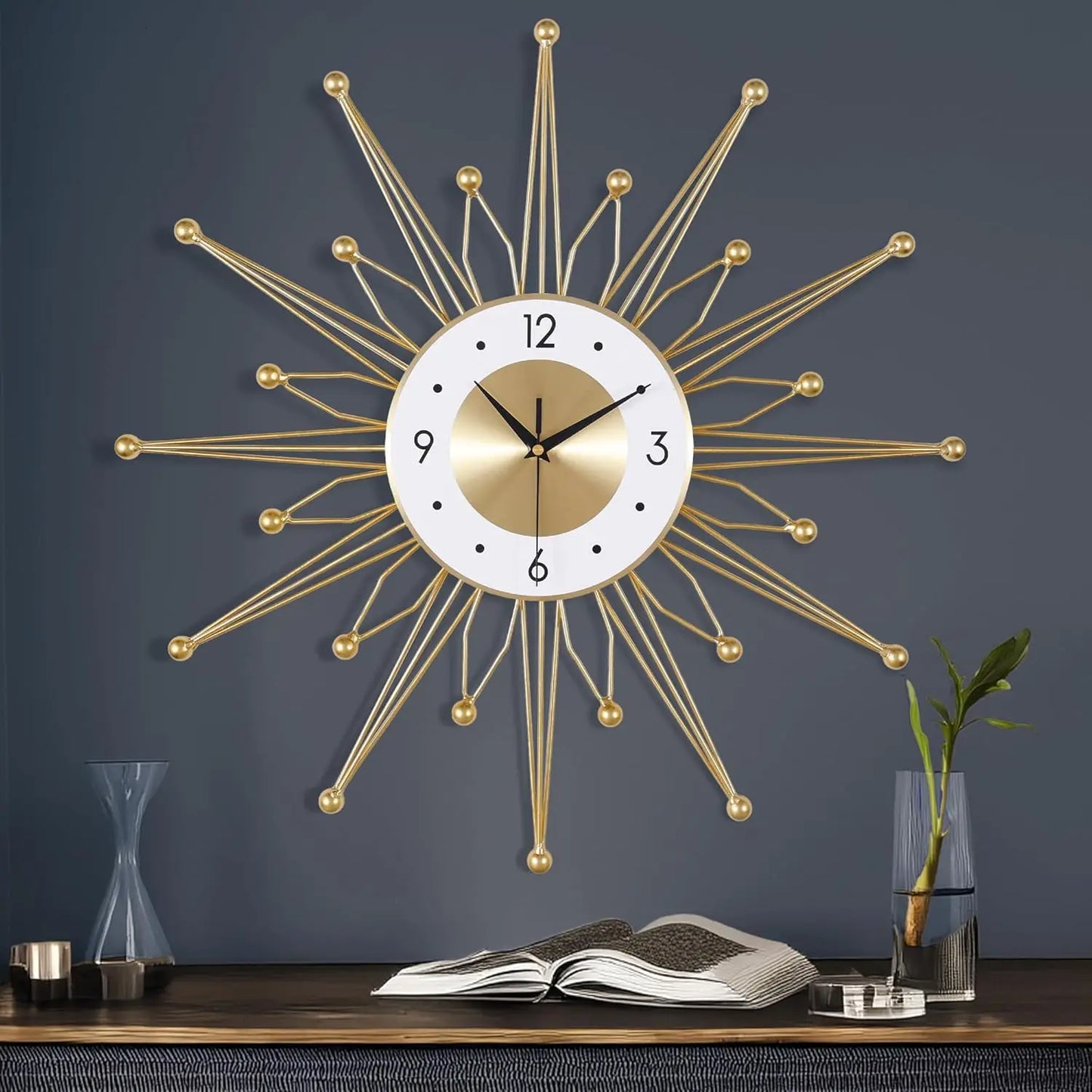 23 Inch Gold Metal Wall Clock, for Living Room Kitchen Office