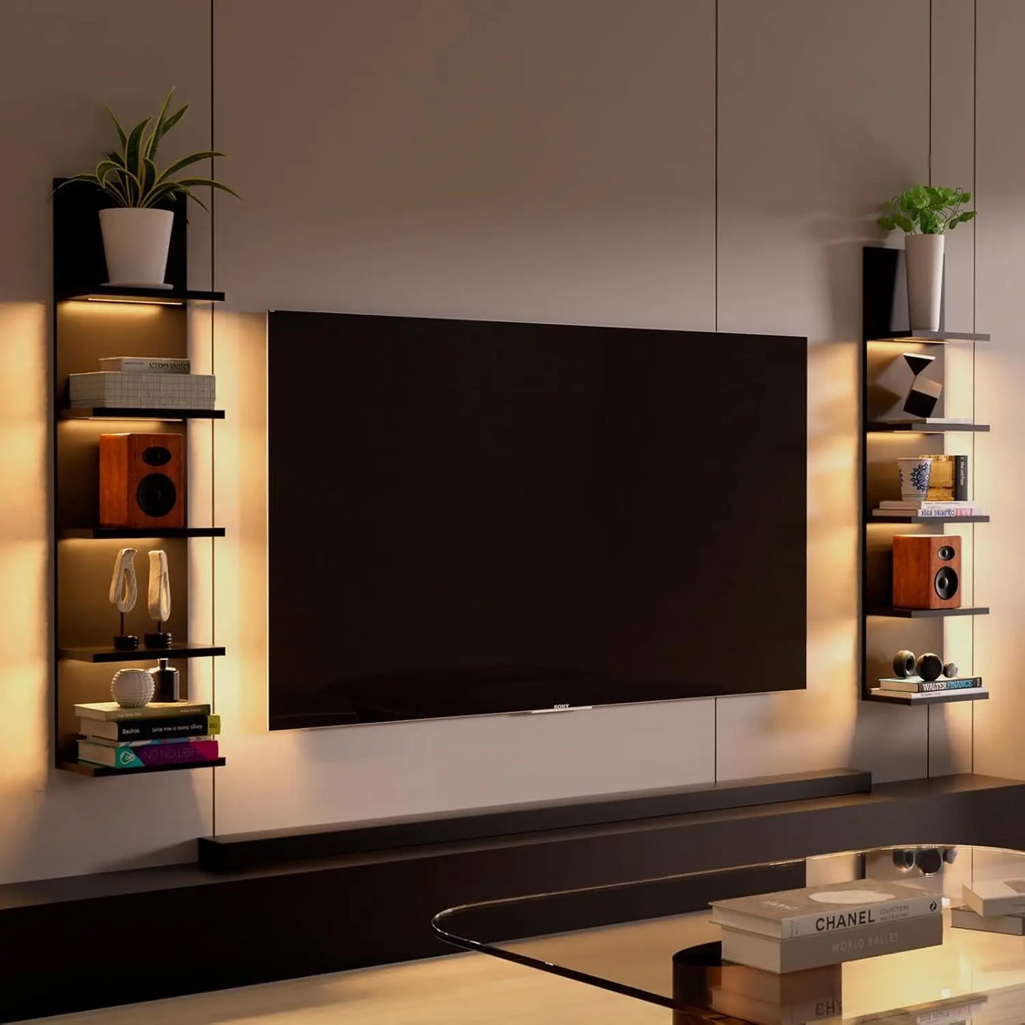 Modern 5-Tier Floating Wall Shelf with LED Light