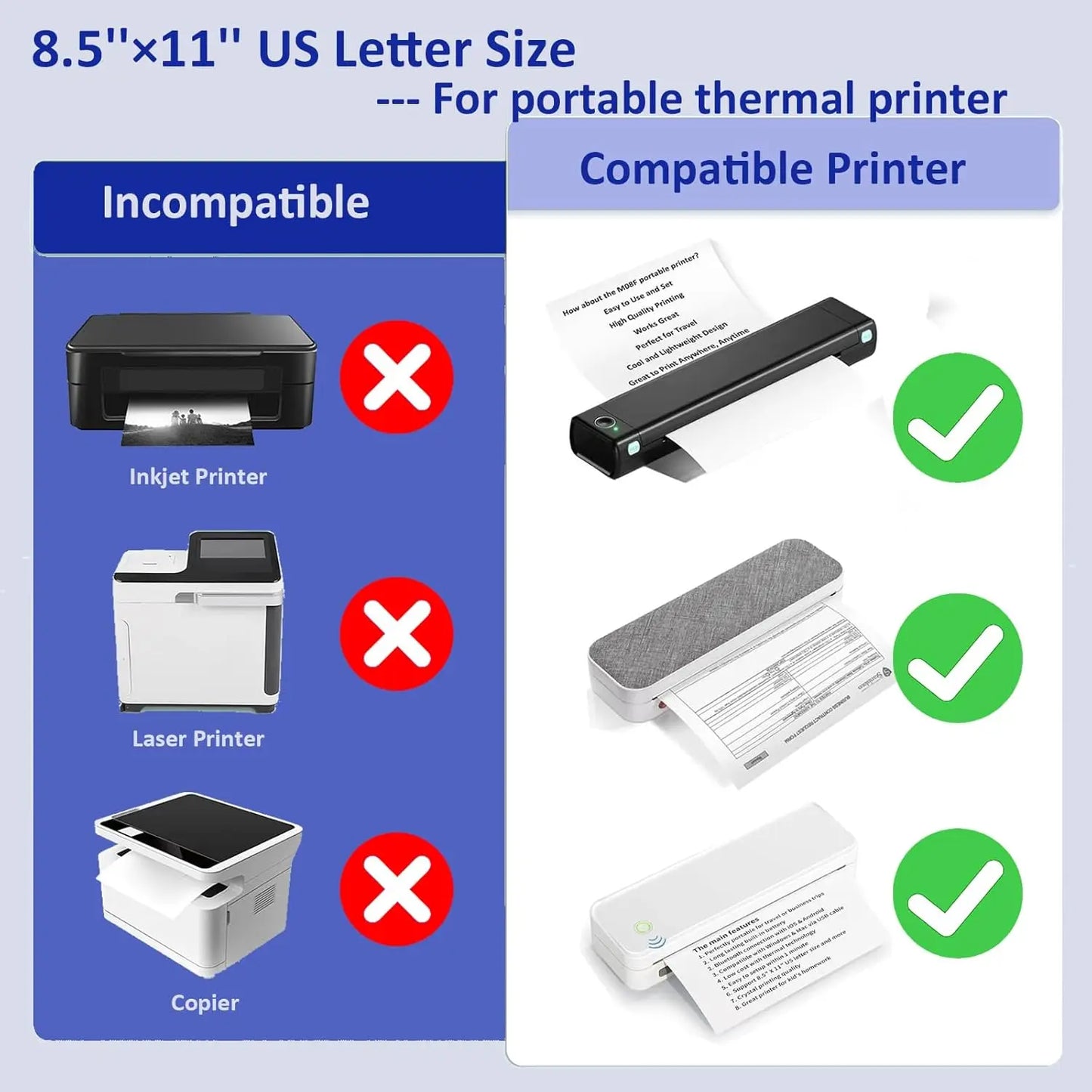 100 Sheets Thermal Printer Paper US Letter Size 8.5x11"