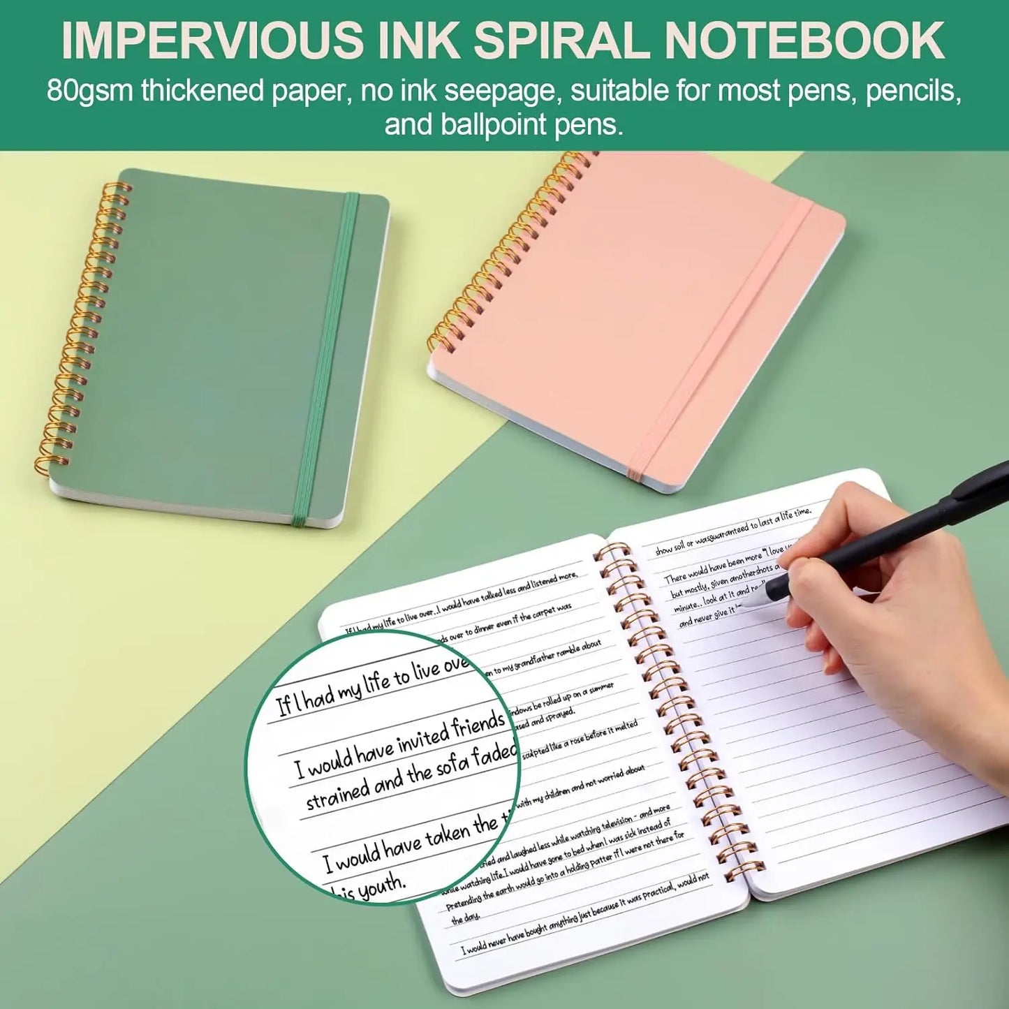 3-Pack Morandi Spiral Notebooks 5x7 with Strap, 70 Sheets
