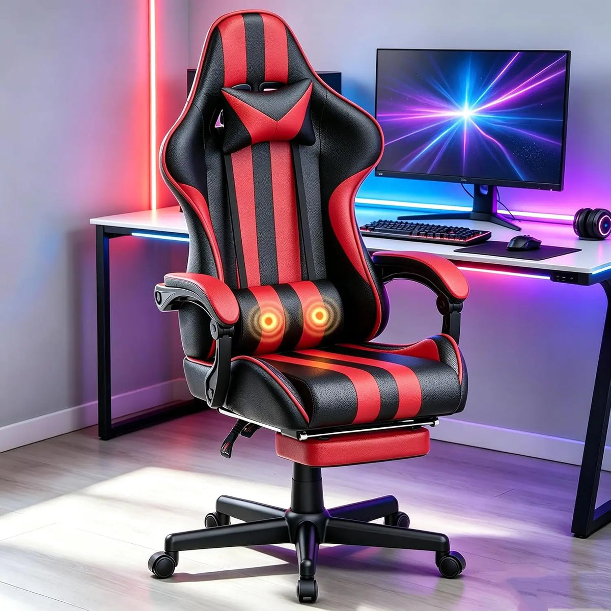 Gaming Chair with Footrest, Adjustable with Pillow, Racing Style