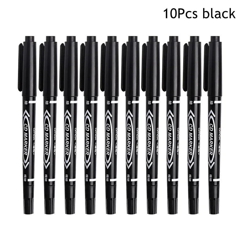 10Pcs/set Double Tip Art Black Blue ink Permanent Paint Marker