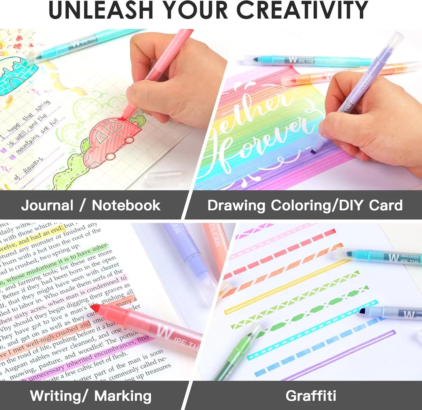 10-Color Erasable Highlighters, Pastel Soft-Tip No Bleed Pens