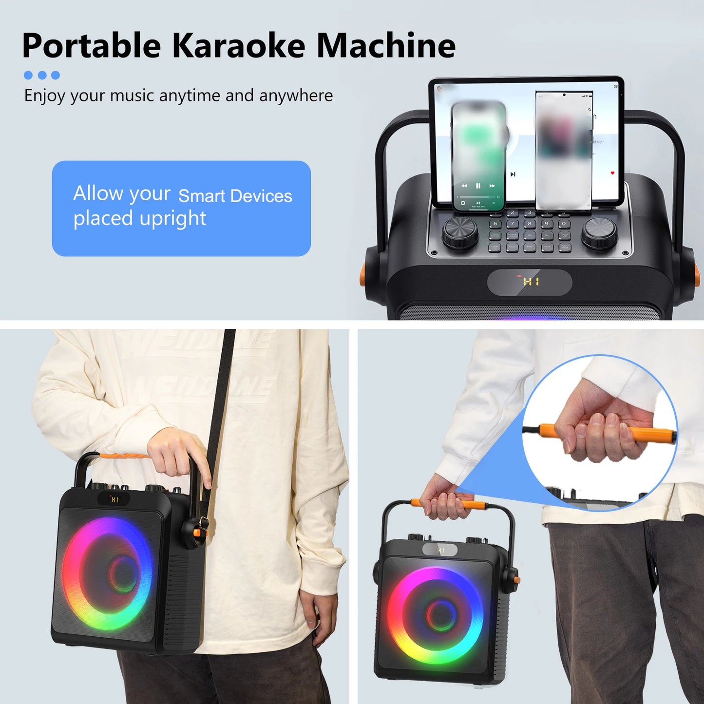 2 Wireless Microphones T19-T Karaoke Machine, Wireless Speaker PA System