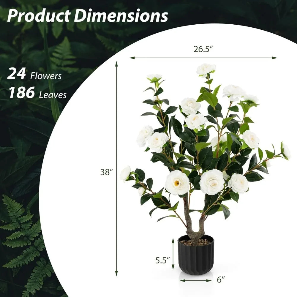 Artificial Camellia Tree, Flower Plants, Faux Floral Plant, Blooming Tree in Cement Pot