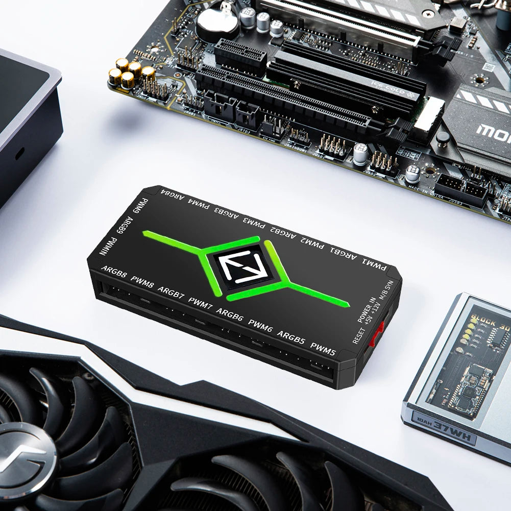 1 To 9 3 in 1 5V 3 Pin ARGB Controller Cooling Fan for PC