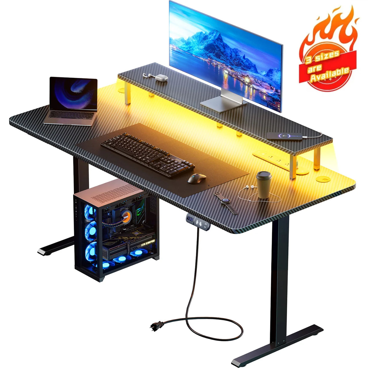NEBMAAX Electric Height-Adjustable Gaming Desk with LED Lighting