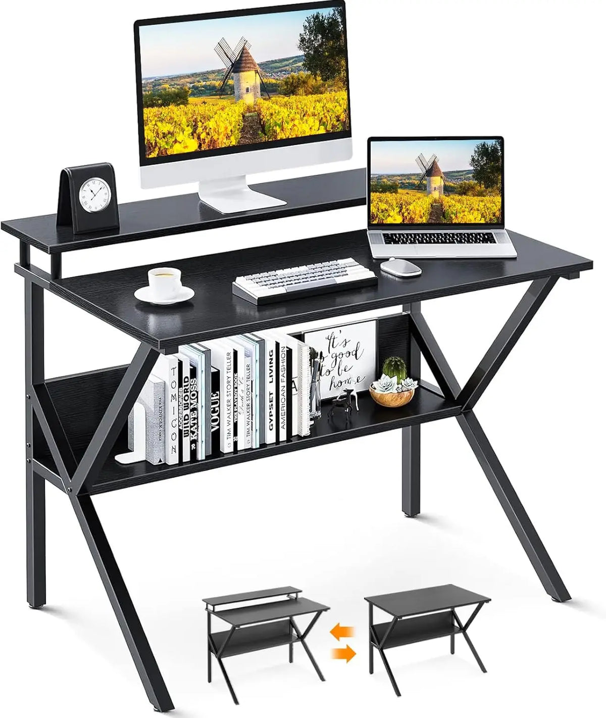Casaottima 40 Inch White L Shaped Desk, 4 Drawers Reversible