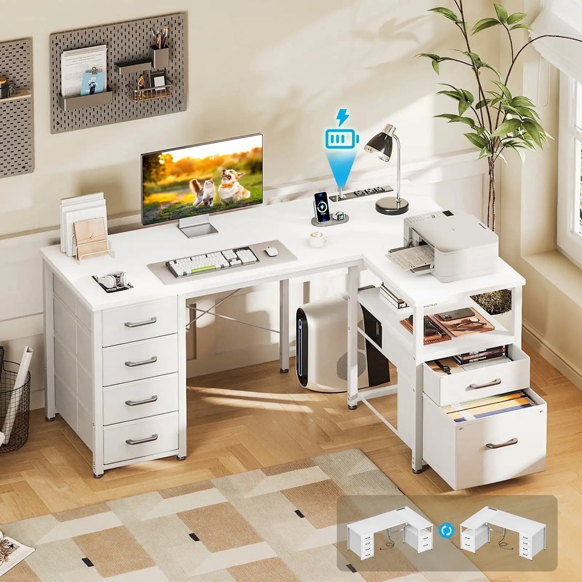 Casacomoda 55 inch Computer Desk with 5 Drawers and File Cabinet
