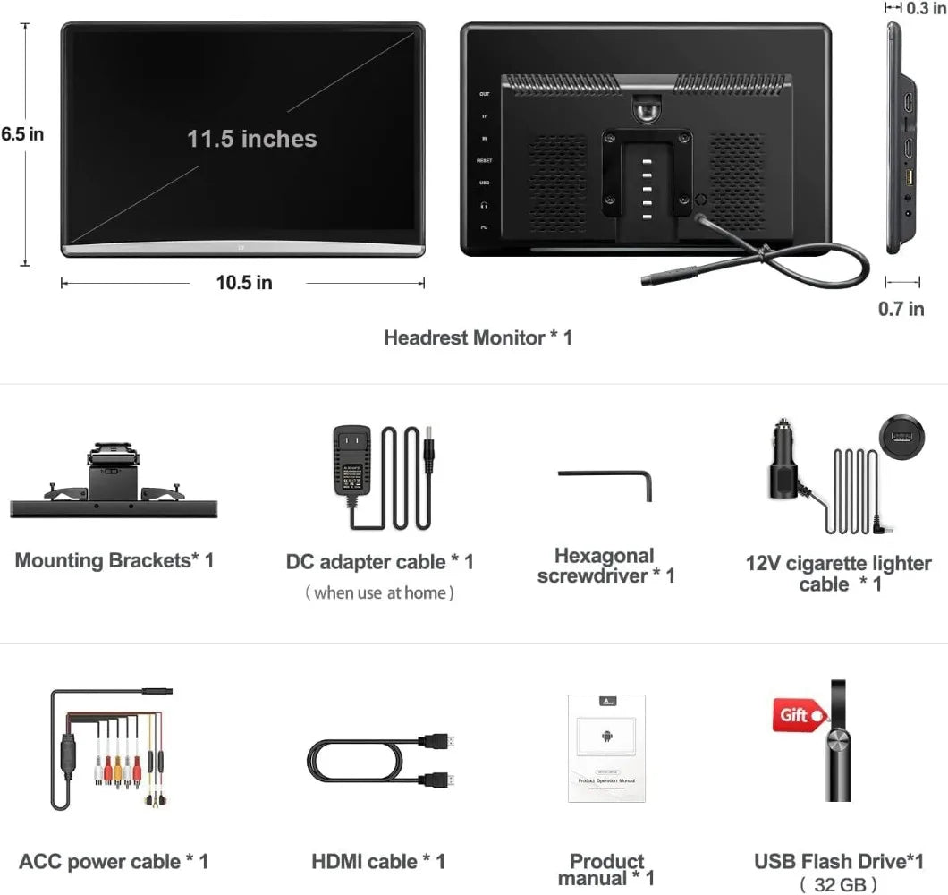 6th Generation Android Multifunction Car TV,5G WiFi Monitor Tablet