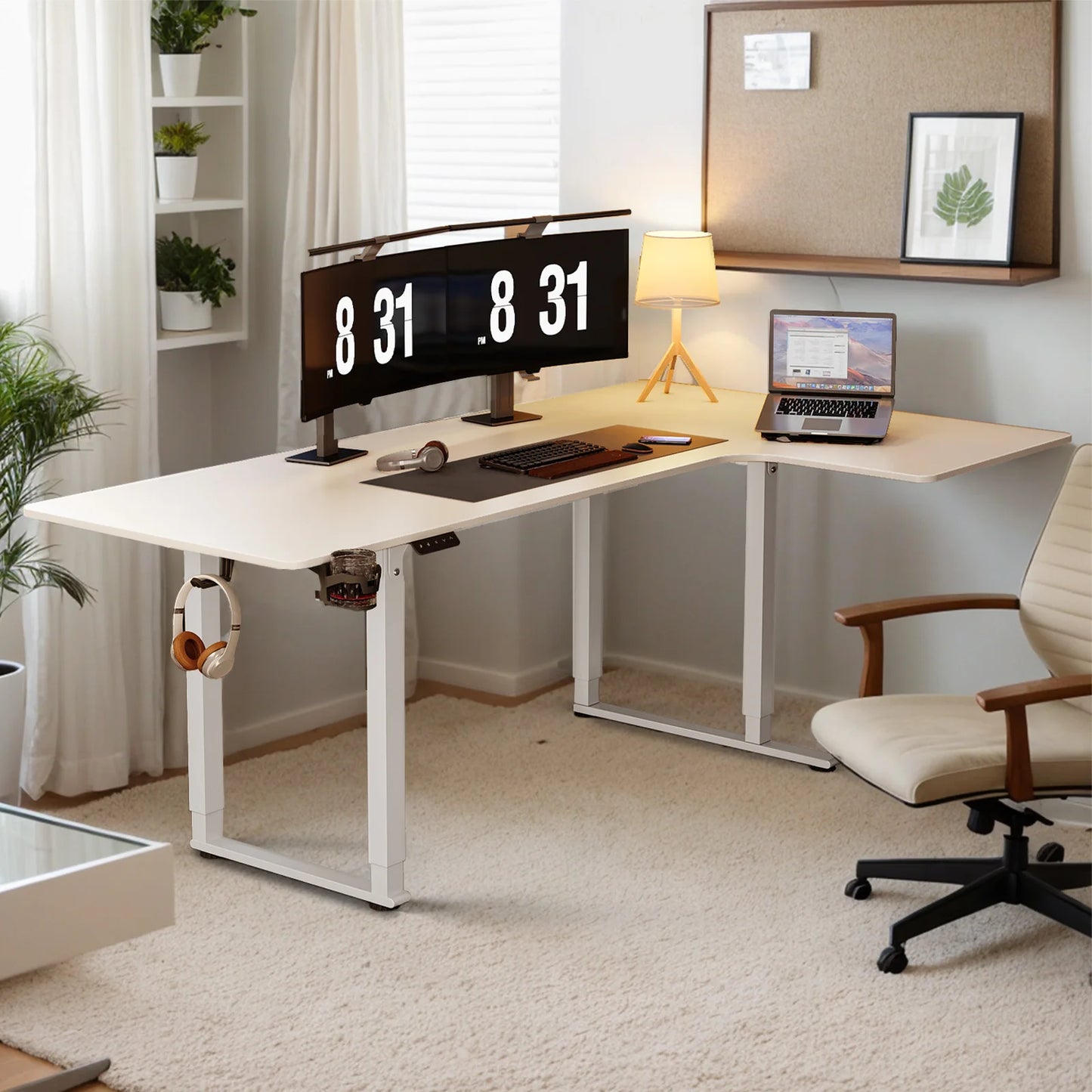 L Shaped Standing Desk, 63/71x43 Inches with Adjustable Height