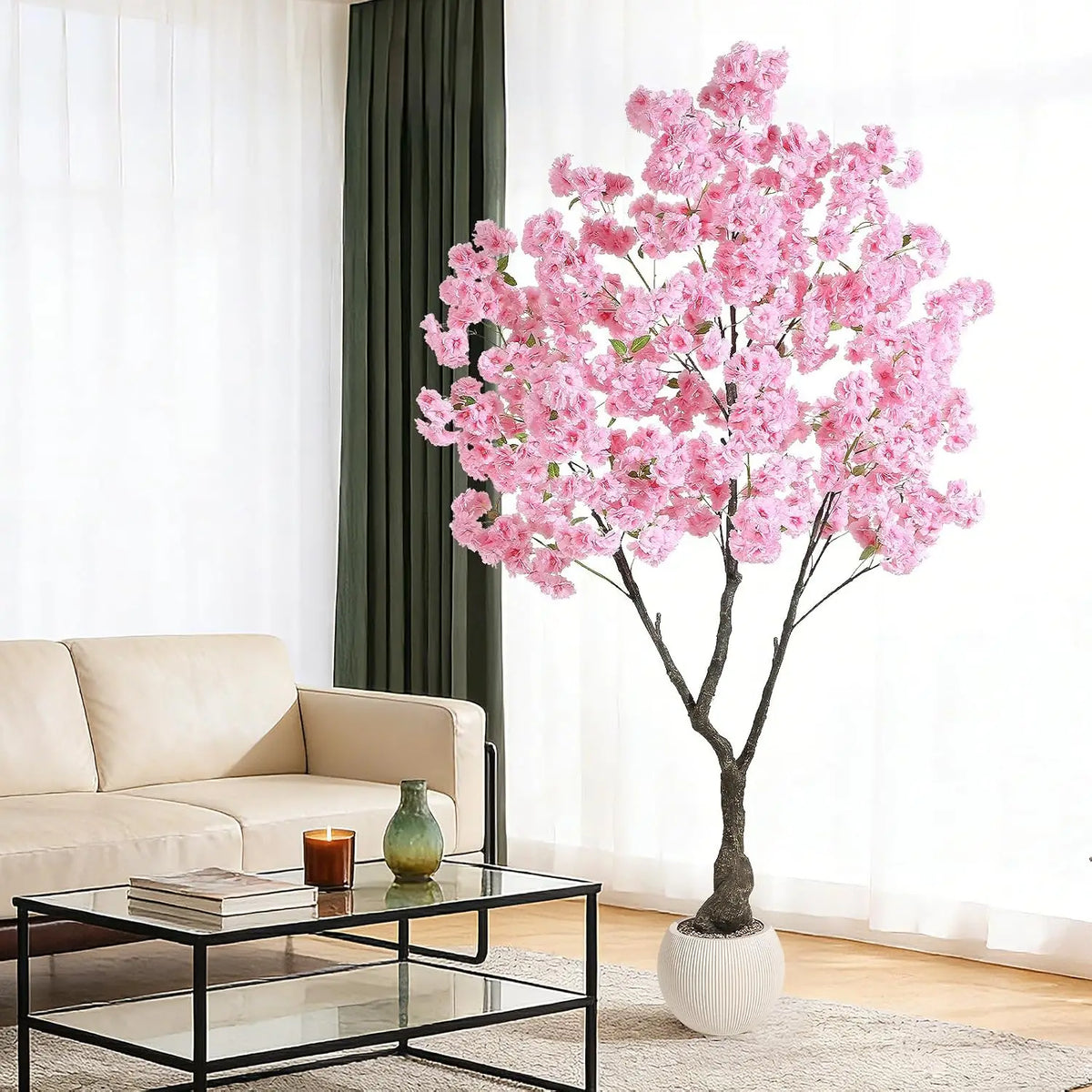 Artificial Cherry Blossom Tree with White Planter & Adjustable Branches