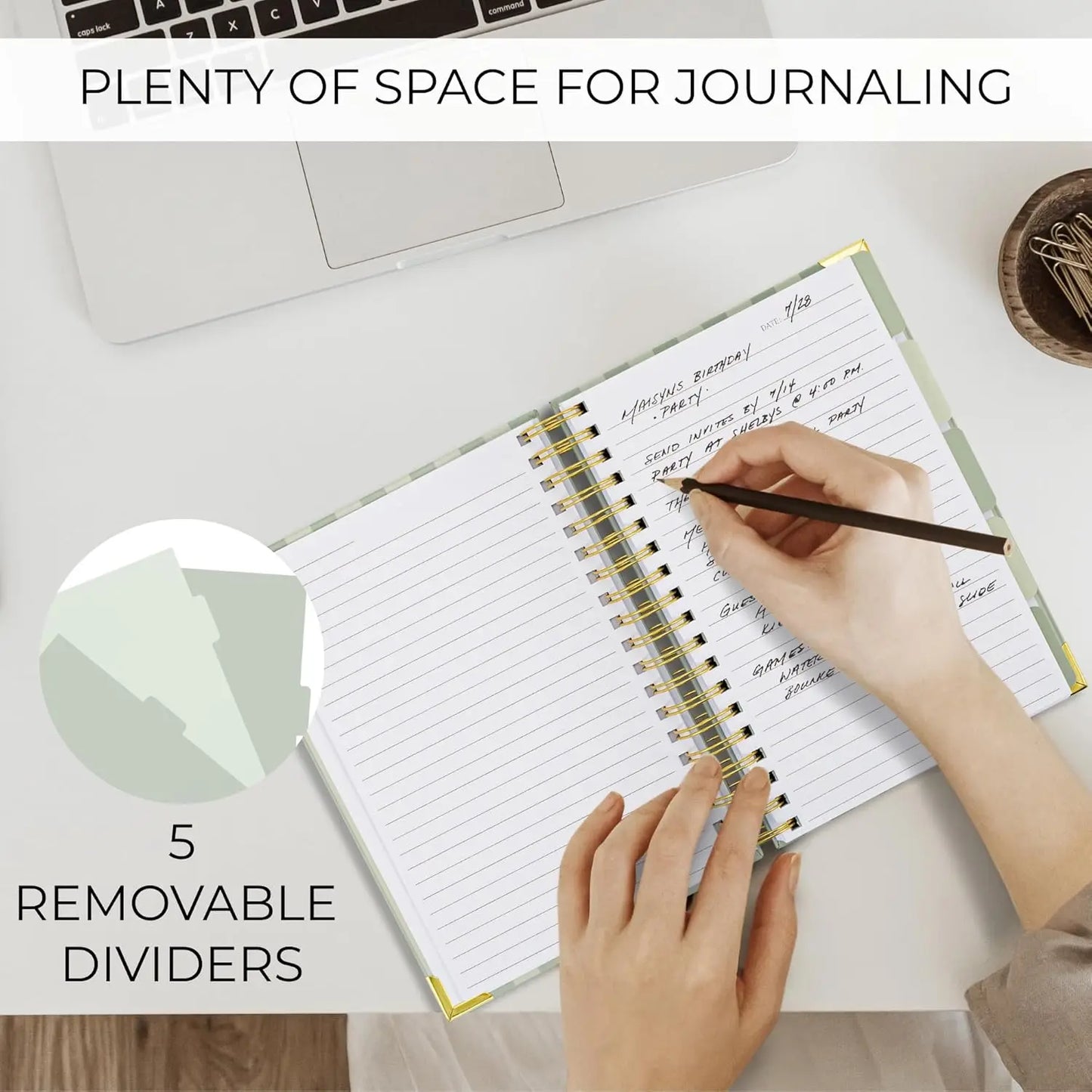 Aesthetic Thick Spiral Notebook with Tabs, 300 Pages and Dividers