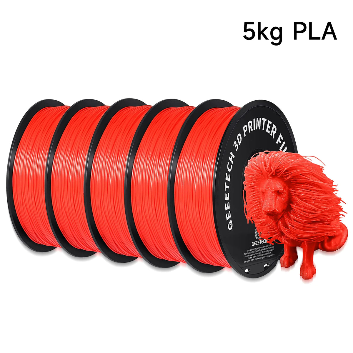 Geeetech 5Kg Standard PLA Filament 1.75mm, Multiple Colour