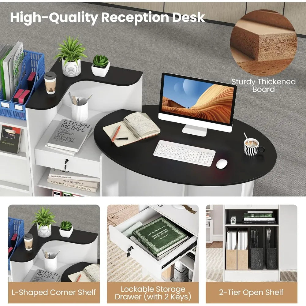 Reception Desk, 54" Large Retail Checkout Counter with Lockable Drawer