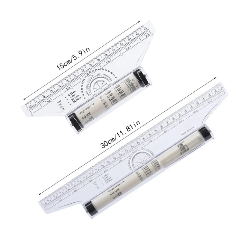 2Pcs Plastic Ruler Drawing Roller Ruler Multi-functional