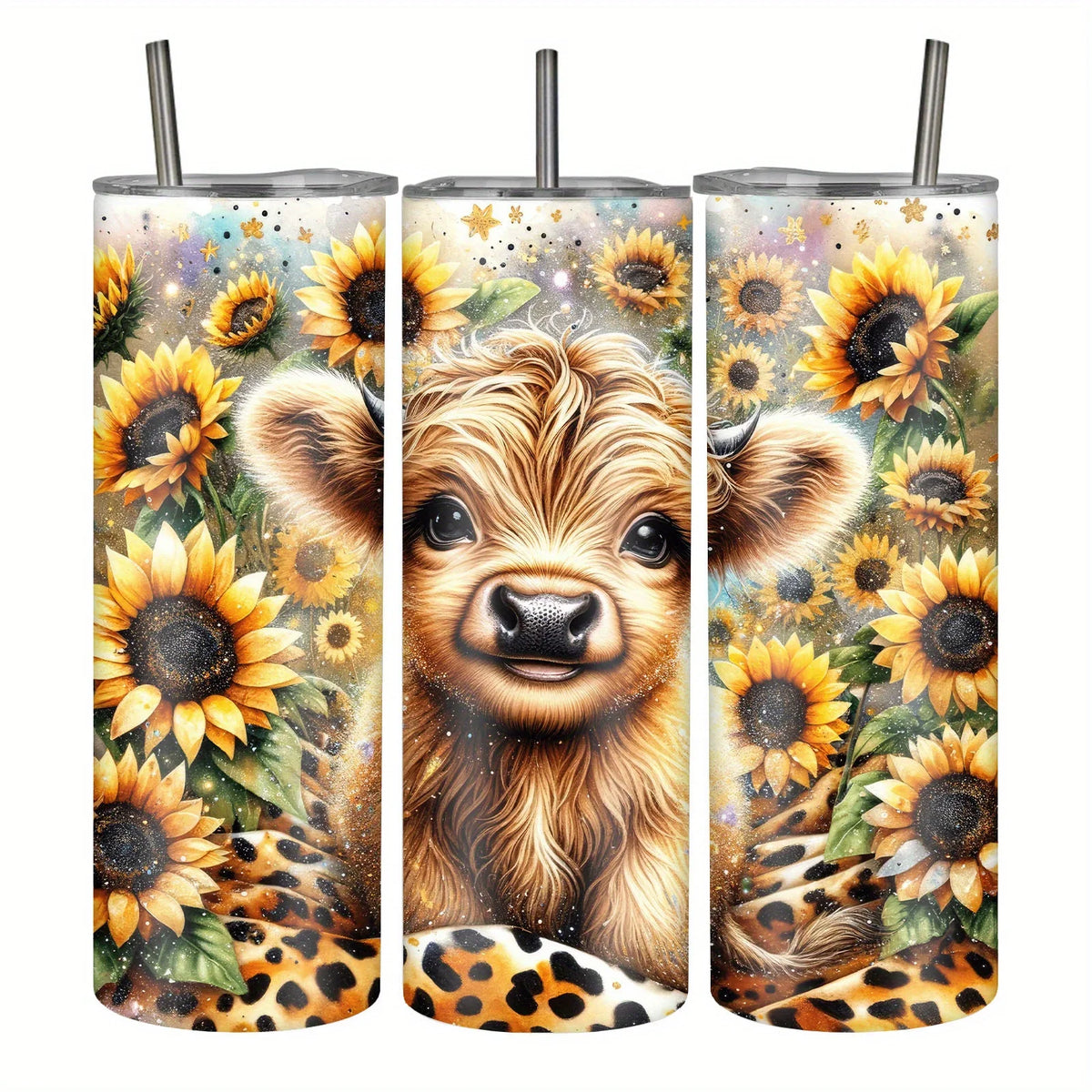 20oz Sunflower Cow Insulated Travel Tumbler - Stainless Steel, Leak-Proof