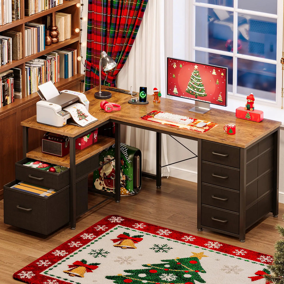 Casacomoda 55 inch Computer Desk with 5 Drawers and File Cabinet