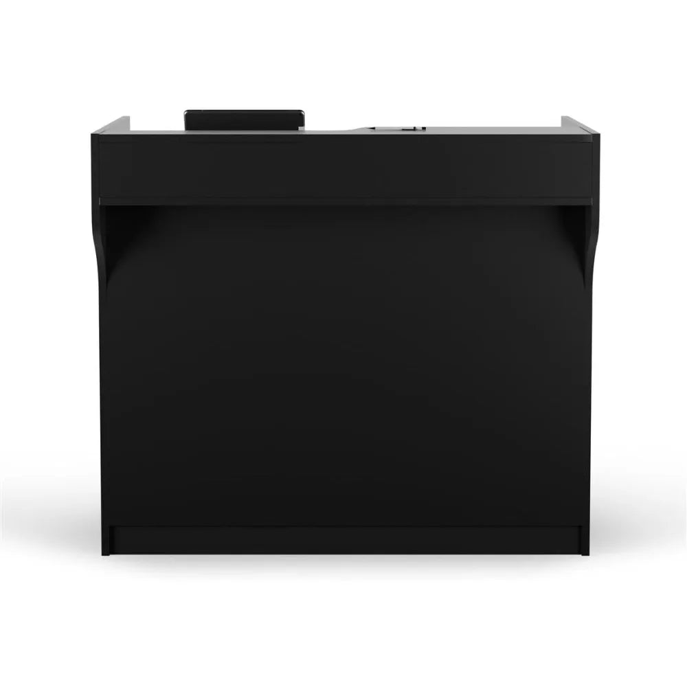 Free-Standing Black Melamine Register Stand, with Adjustable Shelves