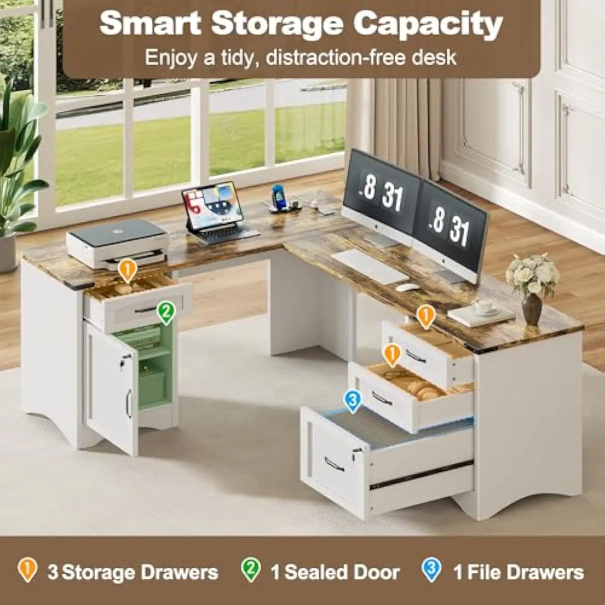 Spacious L shaped workstation designed for modern home offices