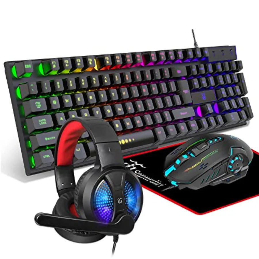 Gaming Keyboard and Mouse, Headphones, Mouse pad All in One Combo