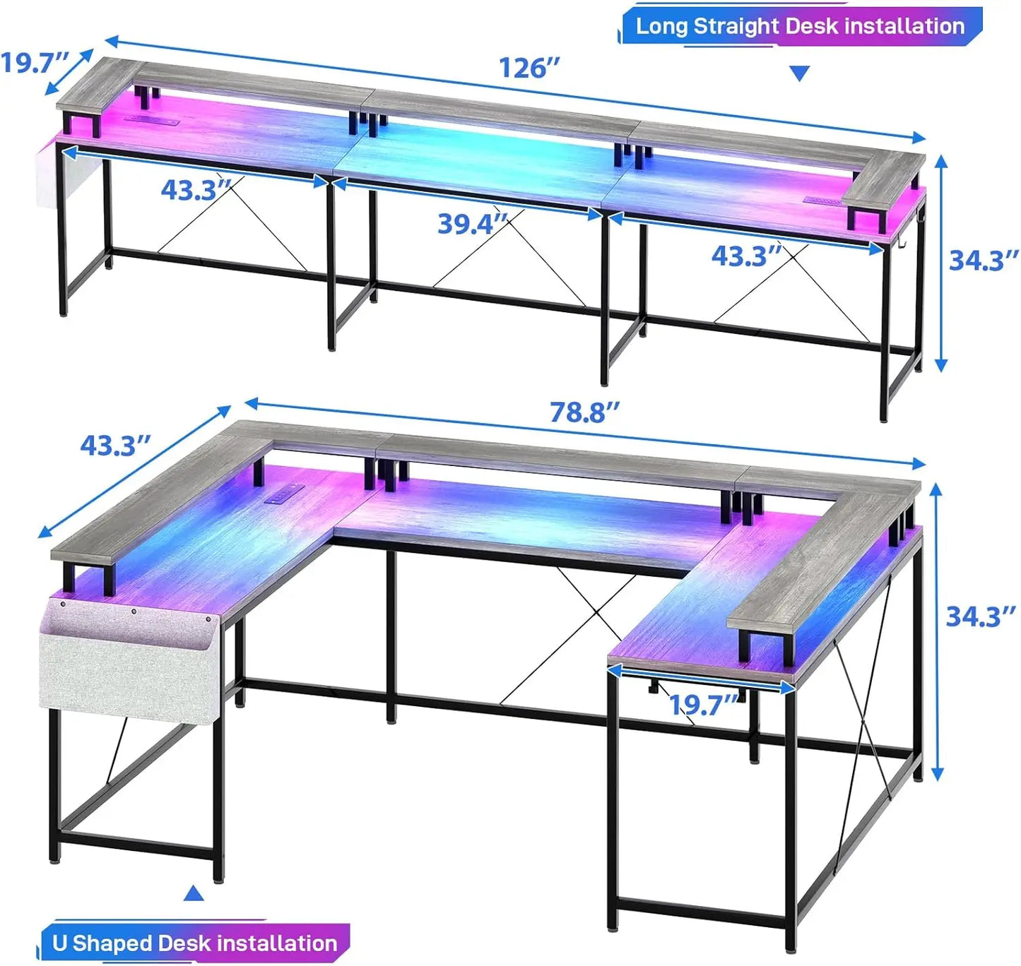 U Shaped Gaming Desk with Monitor Stand