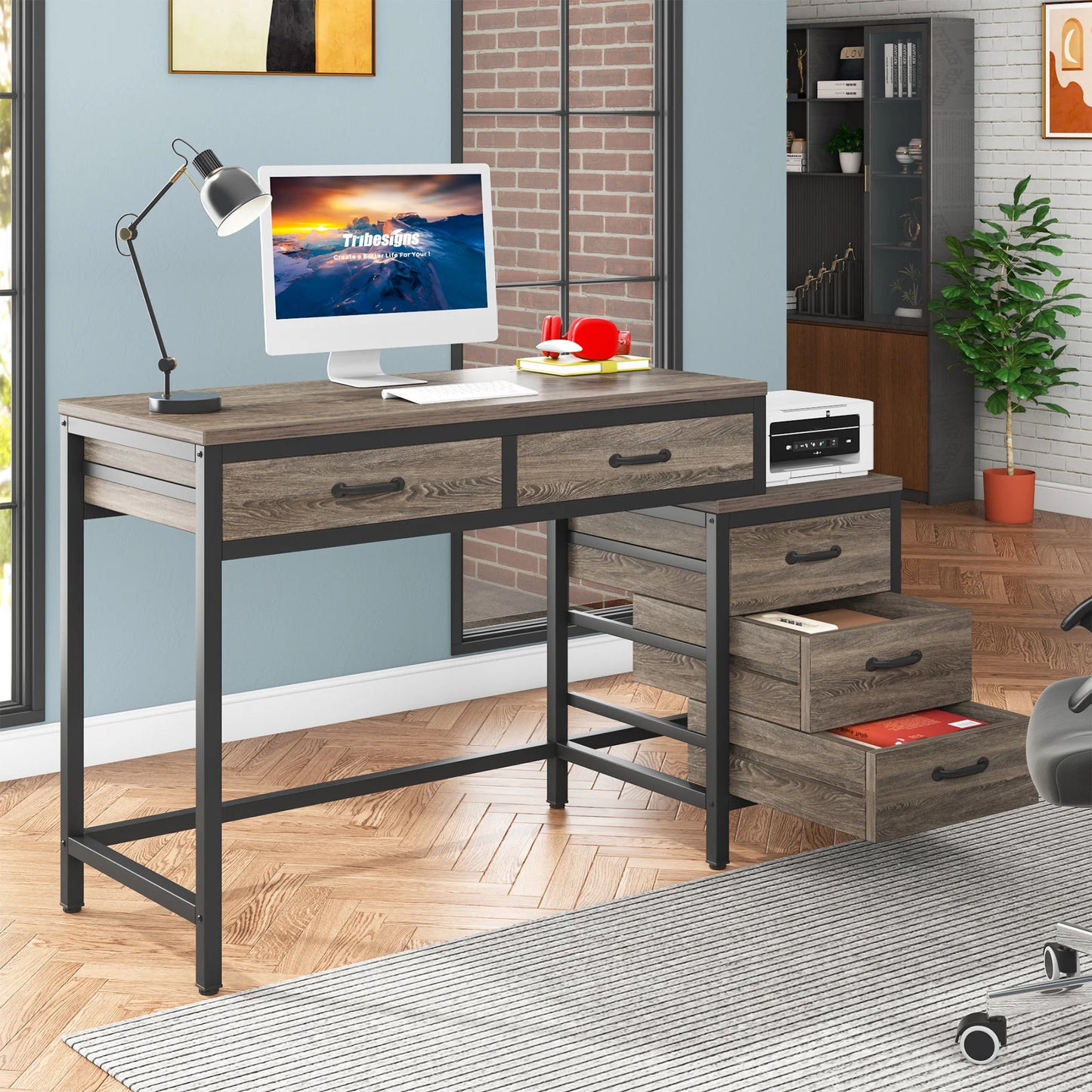 Tribesigns Computer Desk with 5 Drawers, Home Office Desks