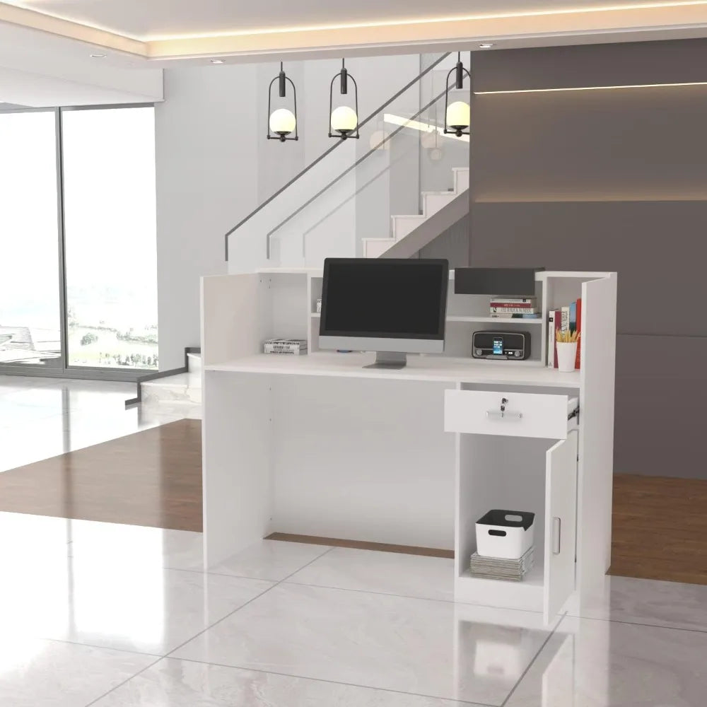 Reception Counter Desk with Adjustable Shelf & Lockable Drawers