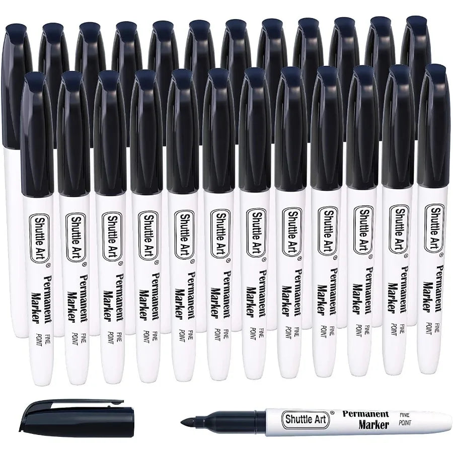 Shuttle Art 24 Black Permanent Markers Fine Tip Markers