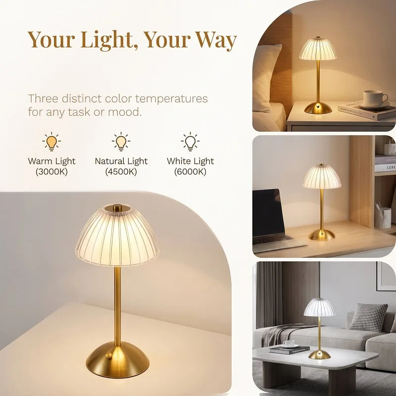 LED Table Lamp Cordless 3 Color Temperatures USB-C Charging Wireless