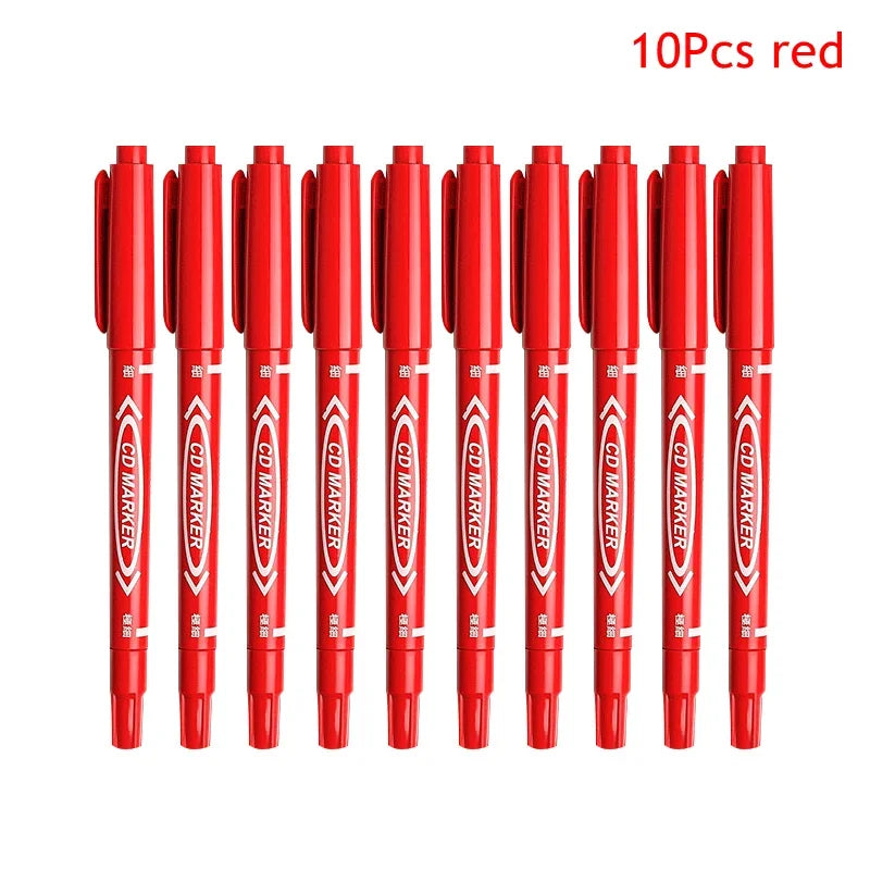 10Pcs/set Double Tip Art Black Blue ink Permanent Paint Marker
