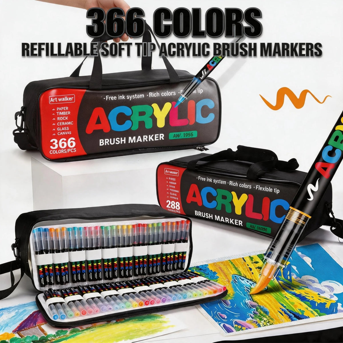 288/366Colors Straight Liquid Acrylic Markers, Portable Hard Case